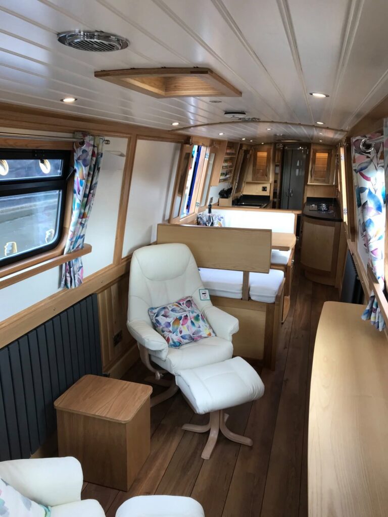Narrowboat Saloon Seating and Interior Joinery by Midway Boats Group.