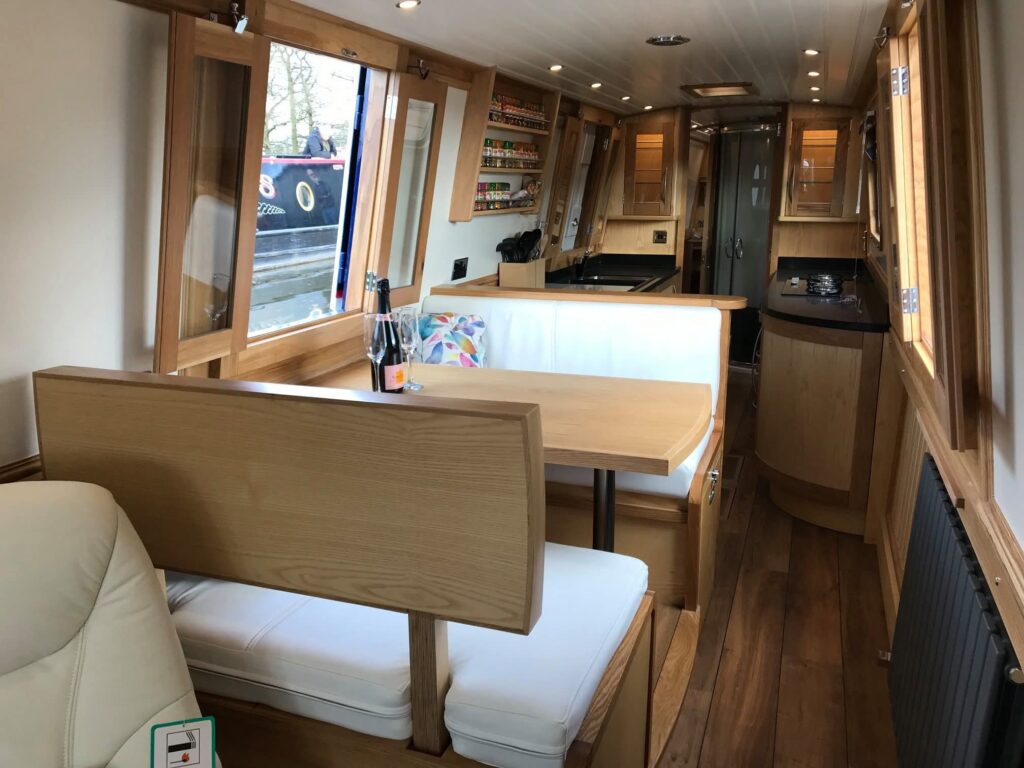 Narrowboat Saloon Seating and Interior Joinery by Midway Boats Group.