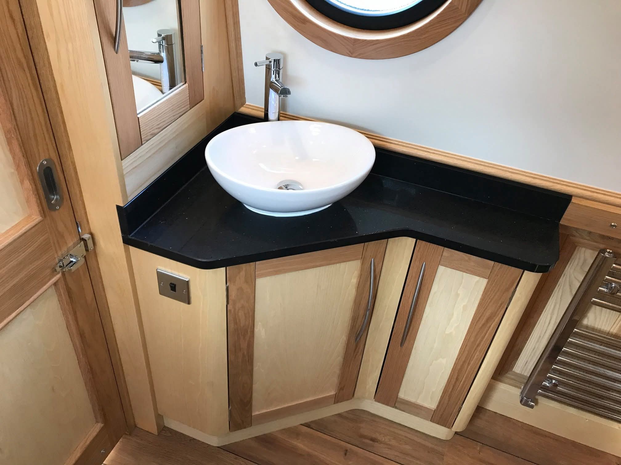 Narrowboat Bathroom Vanity and Interior Finish by Midway Boats Group.