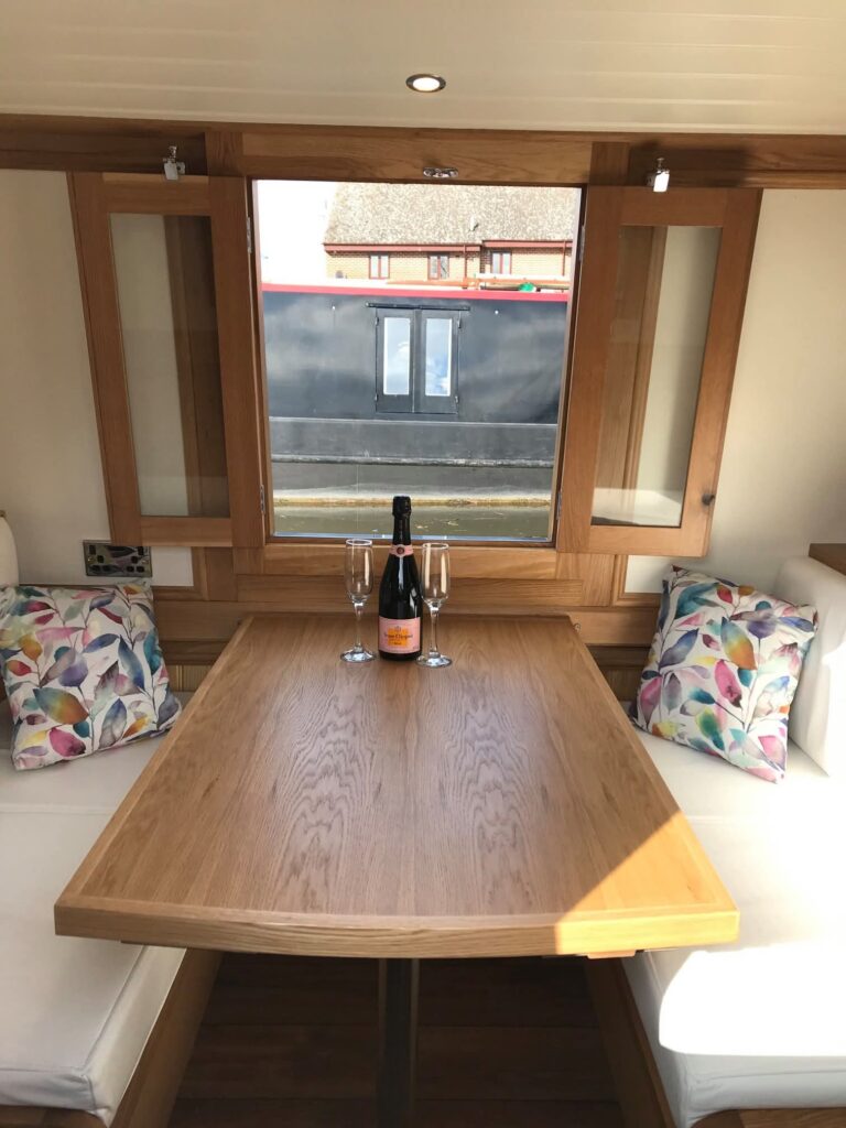 Narrowboat Saloon Seating and Interior Joinery by Midway Boats Group.