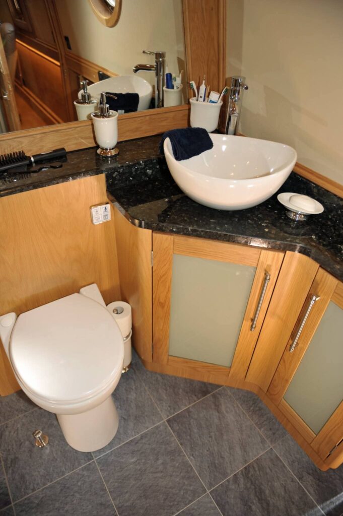 Narrowboat Bathroom Vanity and Interior Finish by Midway Boats Group.