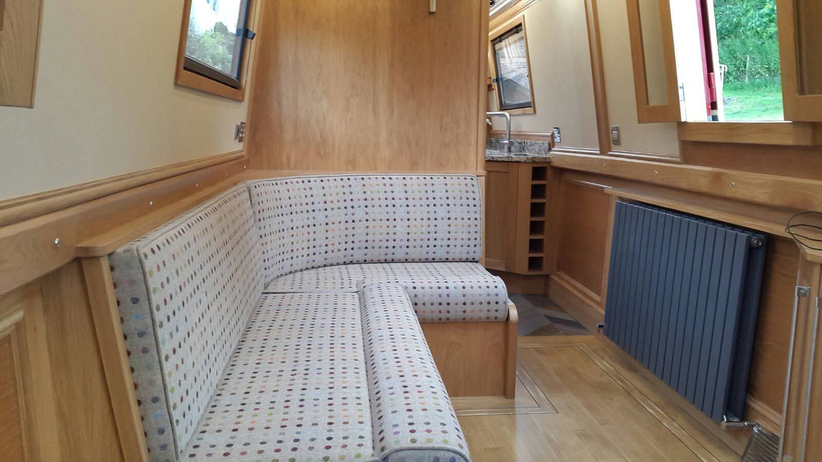 Narrowboat Saloon Seating and Interior Joinery by Midway Boats Group.