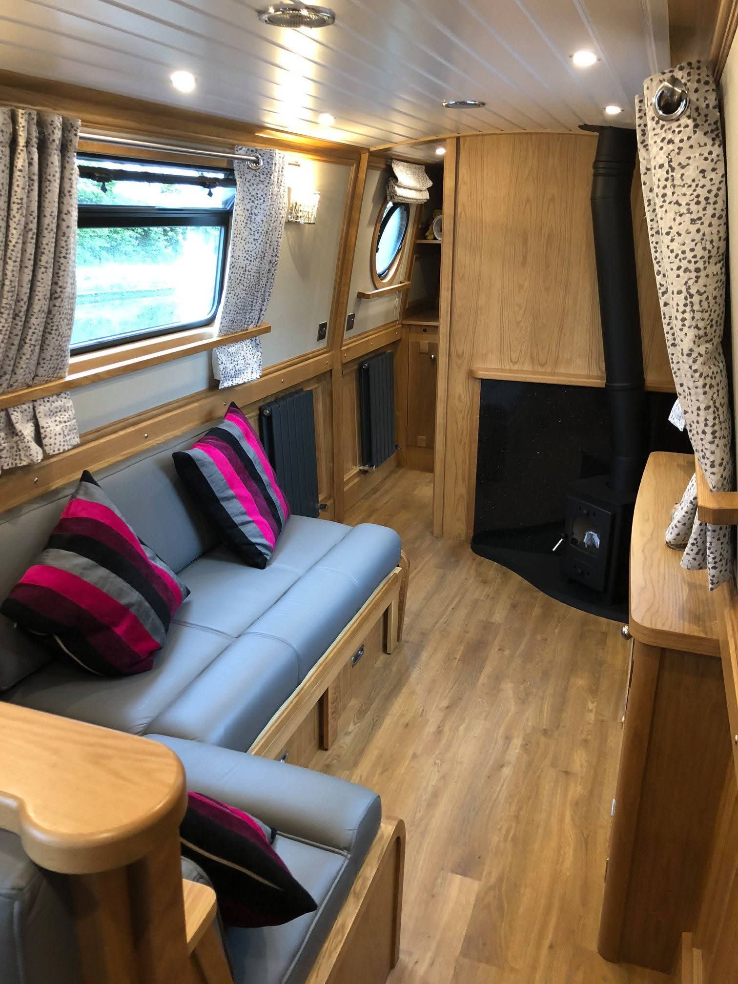 Narrowboat Saloon Seating and Interior Joinery by Midway Boats Group.
