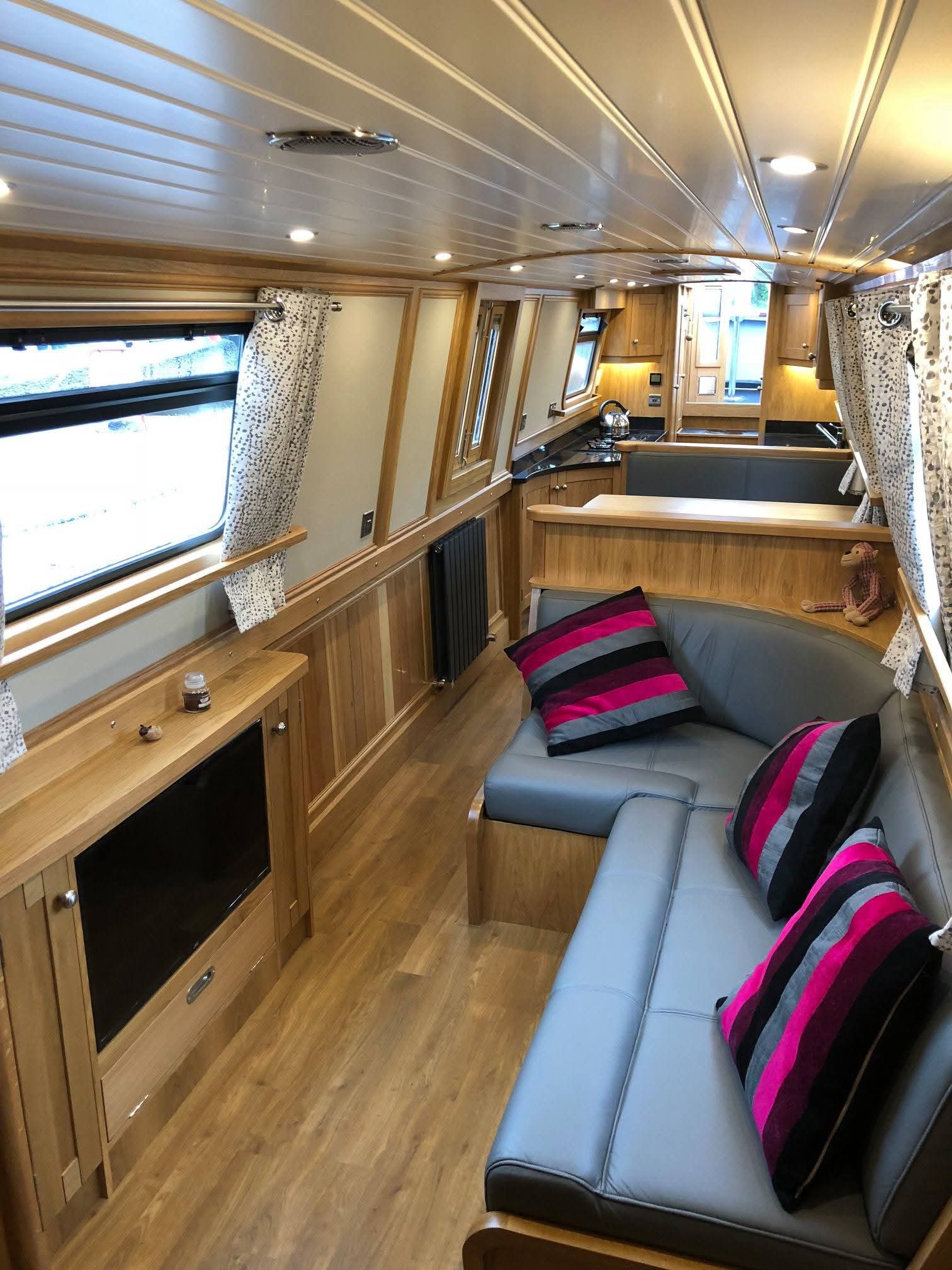 Narrowboat Saloon Seating and Interior Joinery by Midway Boats Group.