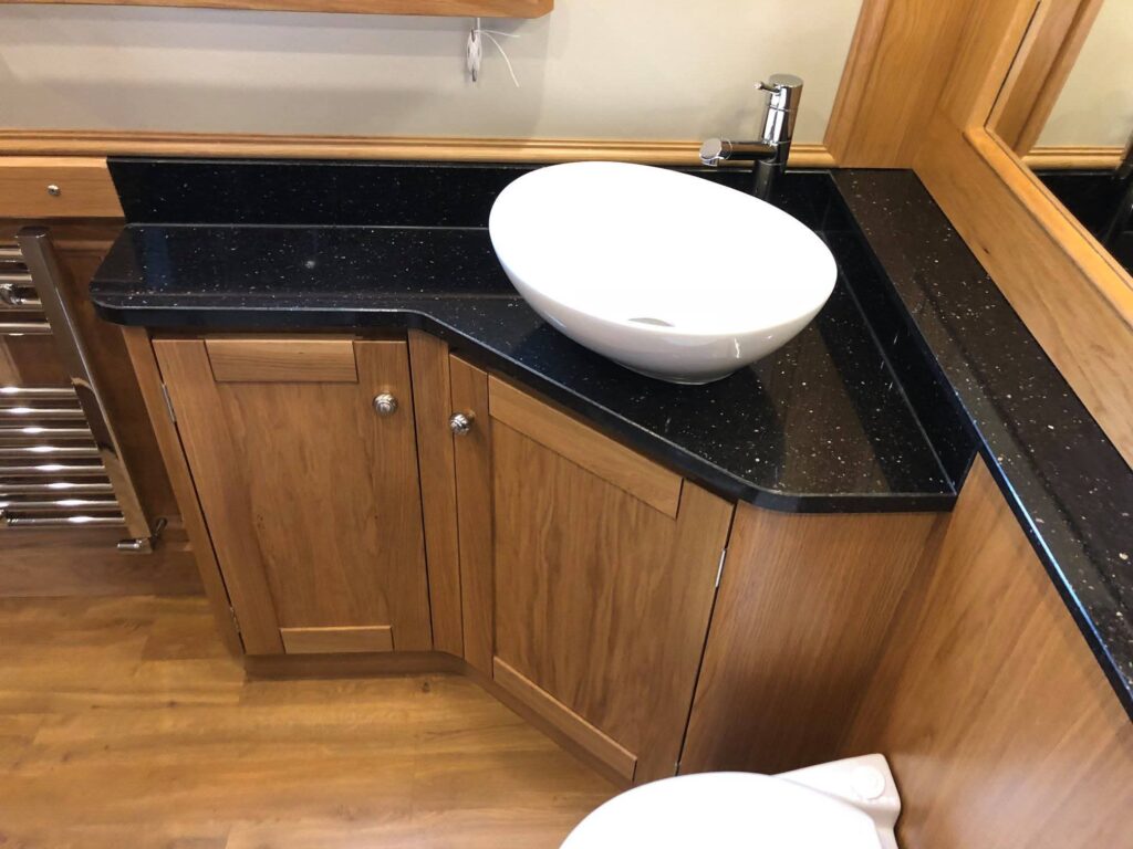 Narrowboat Bathroom Vanity and Interior Finish by Midway Boats Group.